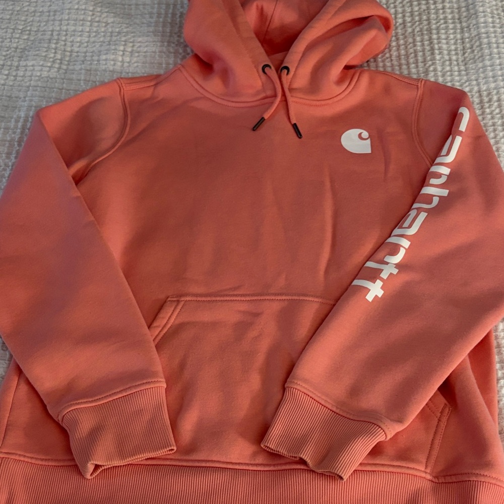 Carhartt Coral Pink Logo Hoodie with Sleeve Script